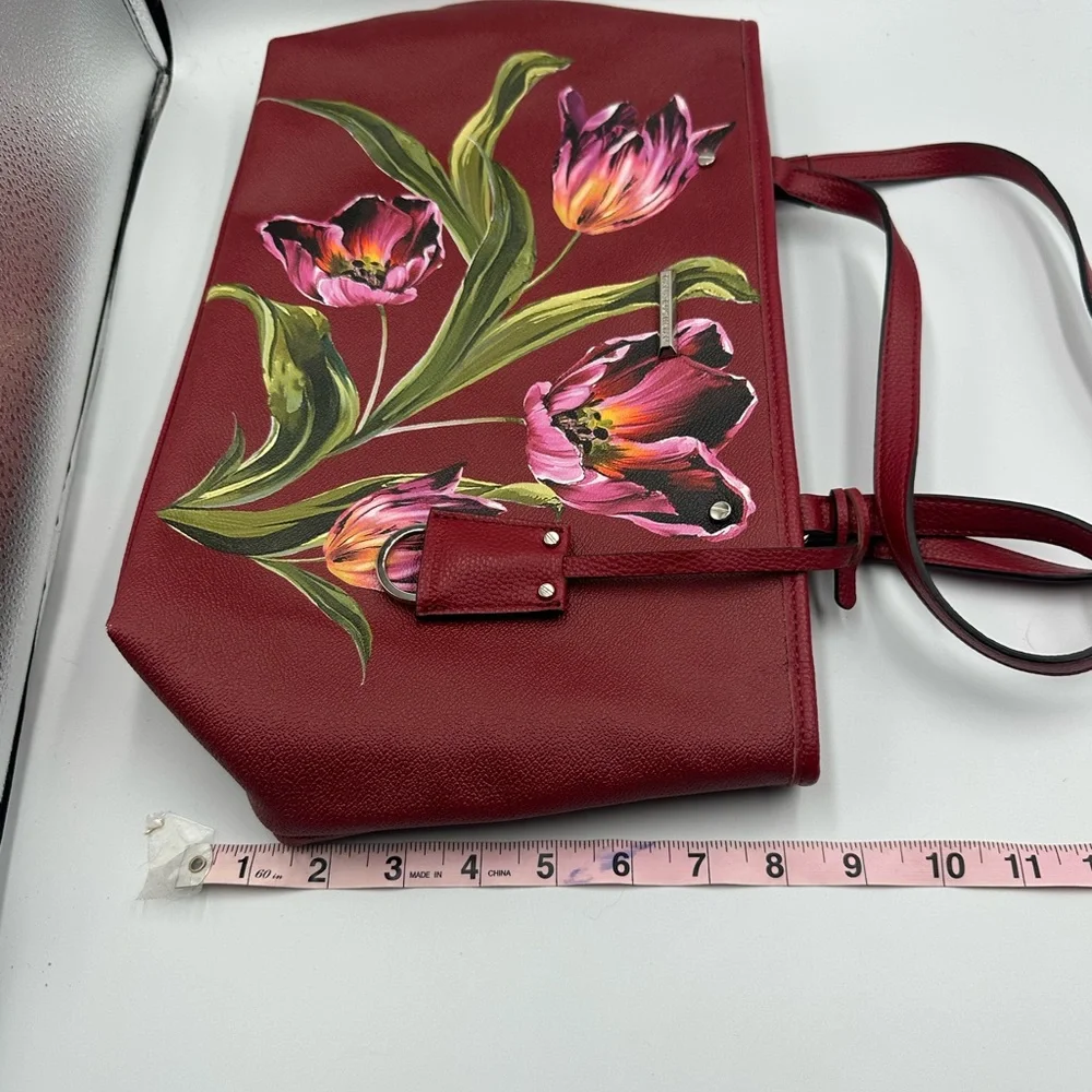 Dana Buchman Burgundy Floral Tote Purse Handbag Key Ring Pockets Feminine NWOT - Picture 11 of 12